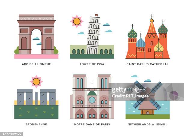stockillustraties, clipart, cartoons en iconen met travel landmarks of europe 1 — brightline large icon series - leaning tower of pisa