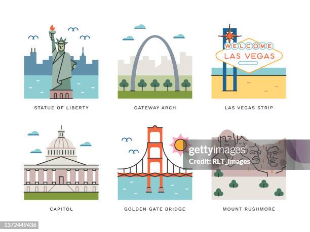 travel landmarks of the united states — brightline large icon series - washington dc monuments stock illustrations