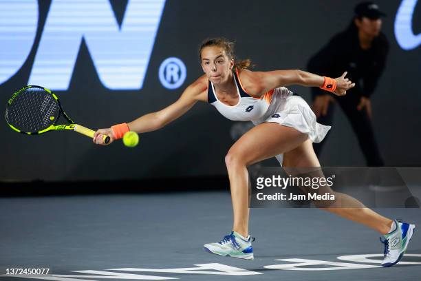 Lucia Bronzetti of Italy hits a forehand during a match between Marie Bouzkova of Czech Republic and Lucia Bronzetti of Italy as part of day 3 of the...