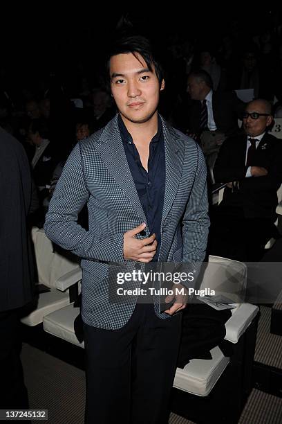 Ray Chen attends the Giorgio Armani fashion show as part of Milan Fashion Week Menswear Autumn/Winter 2012 on January 17, 2012 in Milan, Italy.