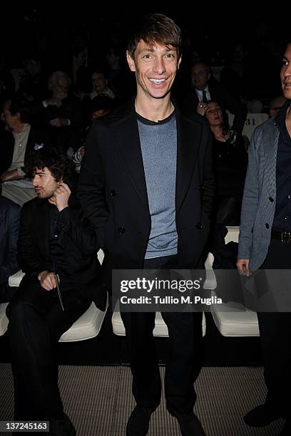 Italian actor Giorgio Pasotti attends the Giorgio Armani fashion show as part of Milan Fashion Week Menswear Autumn/Winter 2012 on January 17, 2012...