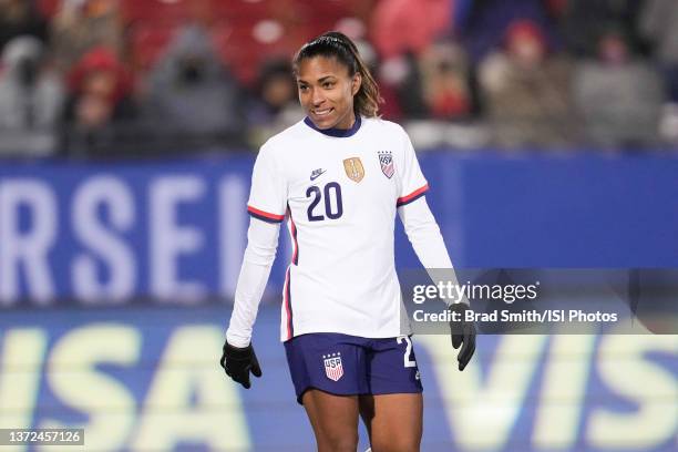 Catarina Macario of the United States celebrates a goal during a game between Iceland and USWNT during the 2022 SheBelieves Cup at Toyota Stadium on...