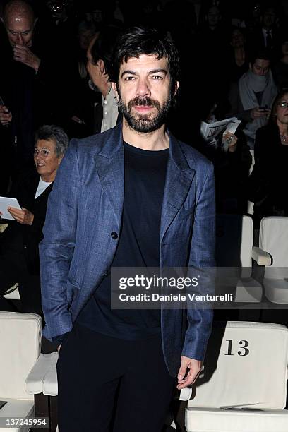 Italian actor Pierfrancesco Favino attends the Giorgio Armani fashion show as part of Milan Fashion Week Menswear Autumn/Winter 2012 on January 17,...