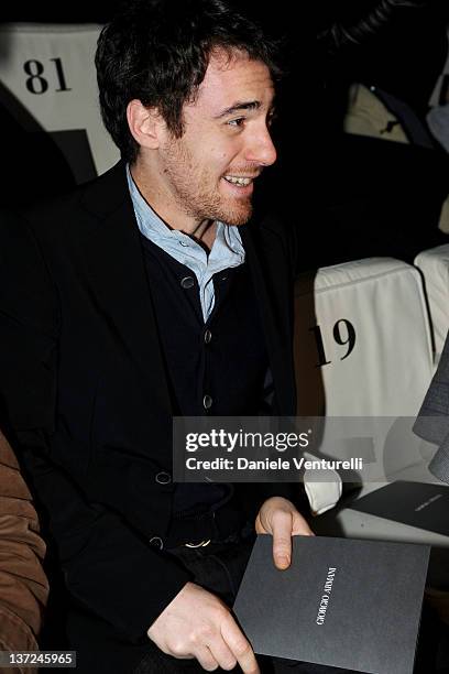 Italian actor Elio Germano attends the Giorgio Armani fashion show as part of Milan Fashion Week Menswear Autumn/Winter 2012 on January 17, 2012 in...