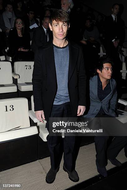 Italian actor Giorgio Pasotti attends the Giorgio Armani fashion show as part of Milan Fashion Week Menswear Autumn/Winter 2012 on January 17, 2012...