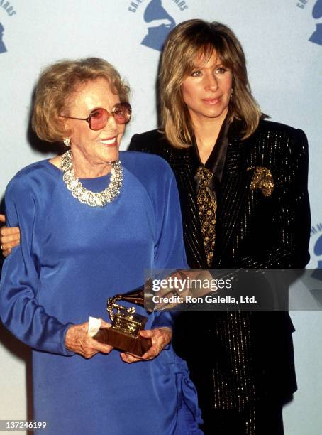 Leonore Gershwin and actress/singer Barbra Streisand attend the 28th Annual Grammy Awards on February 25, 1986 at the Shrine Auditorium in Los...