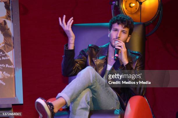 Colombian singer Sebastián Yatra speaks during a press conference ahead of his concert at Auditorio Nacional on February 23, 2022 in Mexico City,...