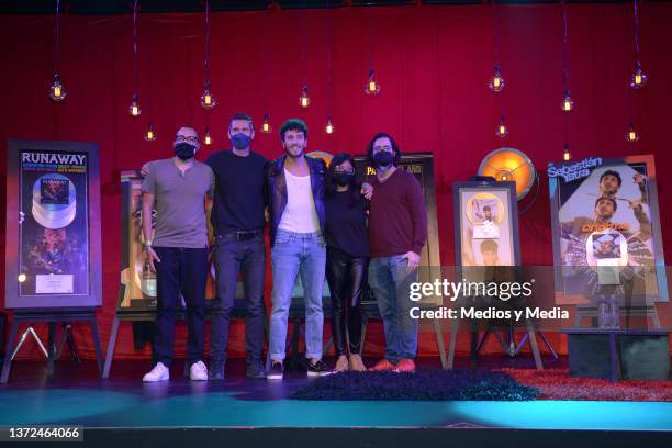 Eduardo Gutiérrez, Alfredo Delgadillo, Sebastián Yatra, Mariel Ramírez, Álvaro González pose for photo during a press conference ahead of his concert...