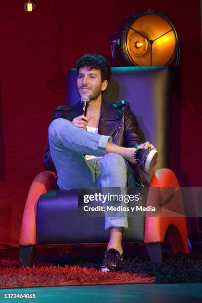 Colombian singer Sebastián Yatra speaks during a press conference ahead of his concert at Auditorio Nacional on February 23, 2022 in Mexico City,...