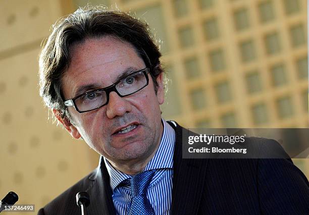 Frederic Lefebvre, France's secretary of state for small businesses, speaks during the Ministry's annual press briefing at the Ministry of the...