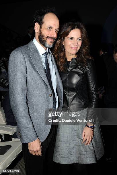 Luca Guadagnino and Roberta Armani attend the Giorgio Armani fashion show as part of Milan Fashion Week Menswear Autumn/Winter 2012 on January 17,...