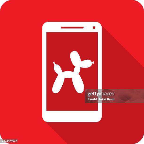 ilustraciones, imágenes clip art, dibujos animados e iconos de stock de balloon dog smartphone icon silueta - representación de animal