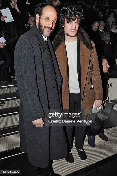 Luca Guadagnino and Louis Garrel attend the Giorgio Armani fashion show as part of Milan Fashion Week Menswear Autumn/Winter 2012 on January 17, 2012...