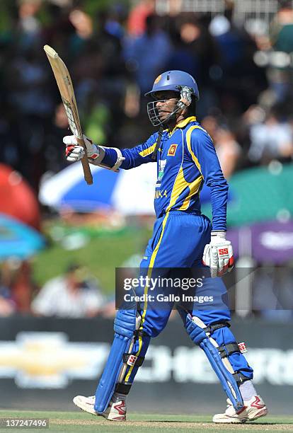 Upul Tharanga of Sri Lanka celebrates his 50 during the 3rd One Day International match between South Africa and Sri Lanka at Chevrolet Park on...