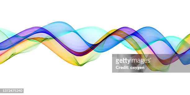 abstract wave swirl colorful magical neon transparent ribbon lines on white background. energy streams - art of music live stock pictures, royalty-free photos & images