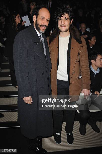 Luca Guadagnino and Louis Garrel attend the Giorgio Armani fashion show as part of Milan Fashion Week Menswear Autumn/Winter 2012 on January 17, 2012...