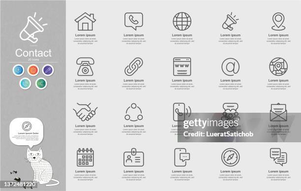 contact line icons content infographic - content calendar stock illustrations