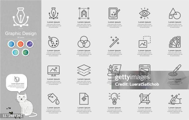 graphic design line icons content infographic - pen icon stock illustrations