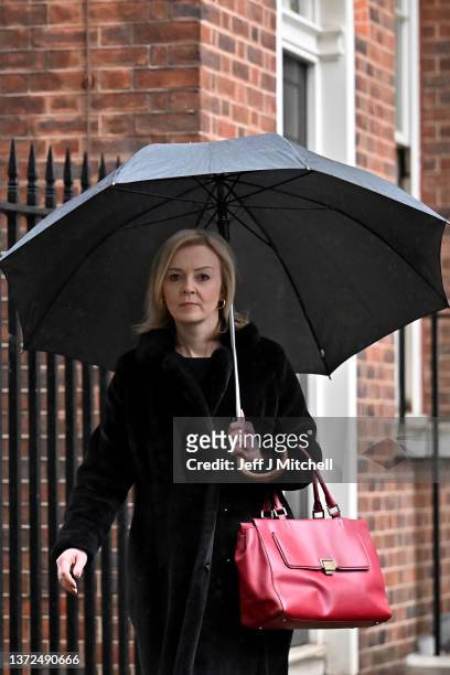 British Foreign Secretary Liz Truss departs Downing Street after British Prime Minister Boris Johnson chaired an emergency Cobra meeting to discuss...