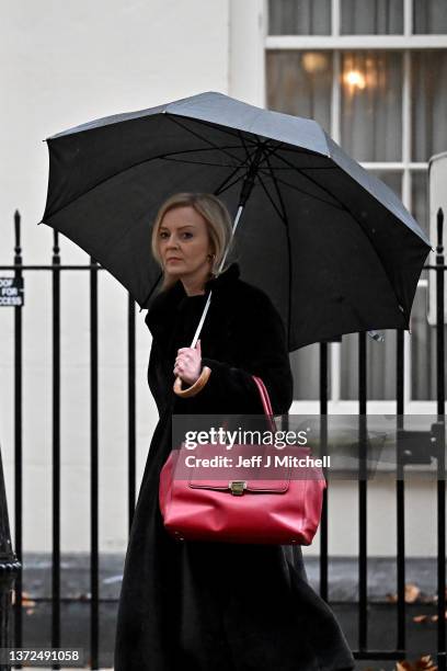 British Foreign Secretary Liz Truss departs Downing Street after British Prime Minister Boris Johnson chaired an emergency Cobra meeting to discuss...