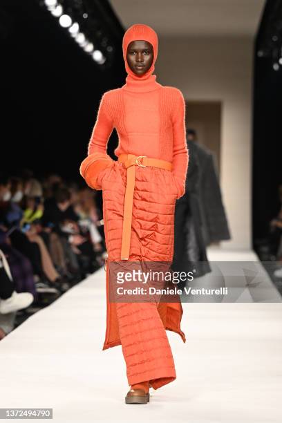 Model walks the runway at the Max Mara fashion show during the Milan Fashion Week Fall/Winter 2022/2023 on February 24, 2022 in Milan, Italy.