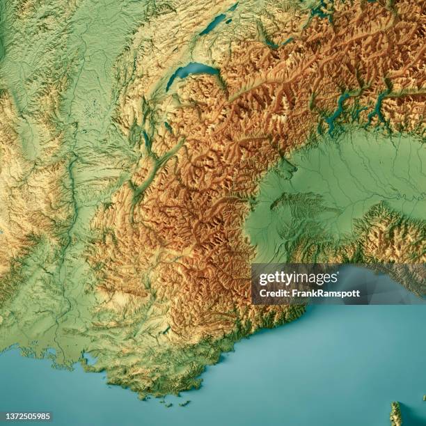 french and italian alps 3d render topographic map color - mont blanc stock pictures, royalty-free photos & images