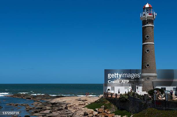 View of the lighthouse of Jose Ignacio, located nearby Punta del Este, one of the most exclusive seaside resorts of Latin America, 140 km east from...