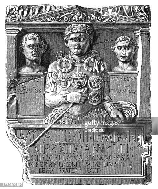 gedenkstein für marcus caelius, der in der schlacht am varus gefallen ist. - teutoburger wald stock-grafiken, -clipart, -cartoons und -symbole