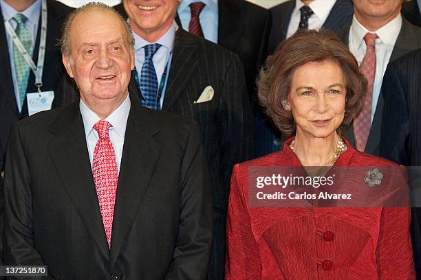 King Juan Carlos of Spain and Queen Sofia of Spain attend "Exceltur" congress tourism closing ceremony at Ifema on January 17, 2012 in Madrid, Spain.
