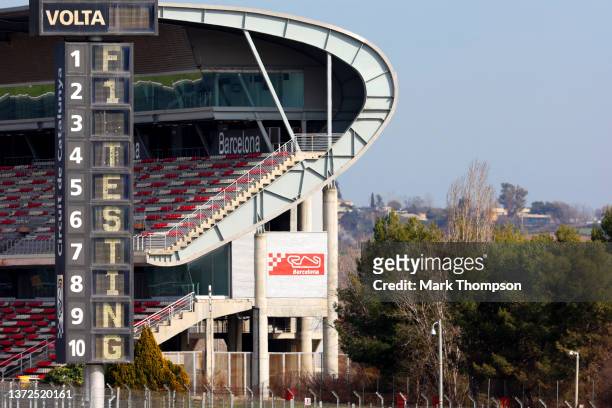 General view of the main stand during Day Two of F1 Testing at Circuit de Barcelona-Catalunya on February 24, 2022 in Barcelona, Spain.