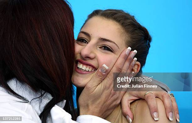 Chantelle Kerry of Australia is congratulated after the Ladies Free Figure Skating during the Winter Youth Olympic Games on January 17, 2012 in...