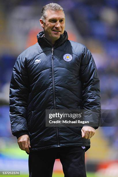 Leicester City manager Nigel Pearson smiles during the FA Cup Third Round Replay between Nottingham Forest and Leicester City at The King Power...