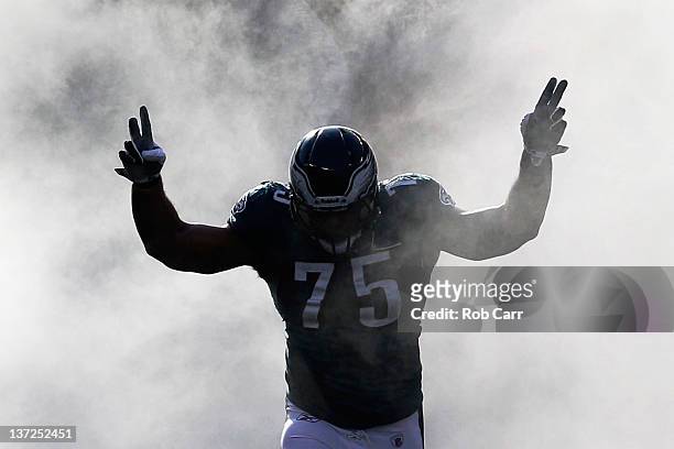 Juqua Parker of the Philadelphia Eagles is introduced before the start of the Eagles game against the Washington Redskins at Lincoln Financial Field...