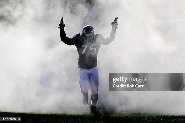 Juqua Parker of the Philadelphia Eagles is introduced before the start of the Eagles game against the Washington Redskins at Lincoln Financial Field...