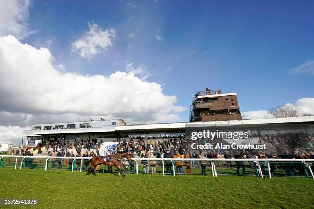 Tom Buckley riding Poker Master easily win The Bet At racingtv.com Handicap Hurdle at Huntingdon Racecourse on February 24, 2022 in Huntingdon,...