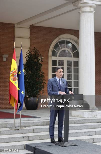 The President of the Government, Pedro Sanchez, makes an institutional statement on the situation in Ukraine from La Moncloa Palace, on 24 February,...