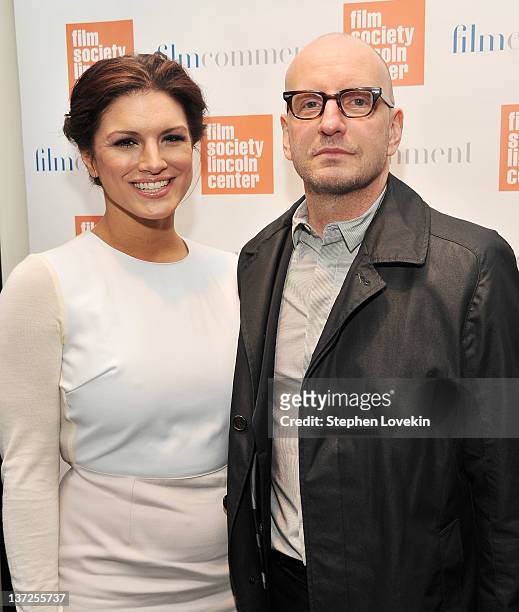 Actress Gina Carano and director Steven Soderbergh attend the Film Comment Selects sneak preview screening of "Haywire" at The Film Society of...