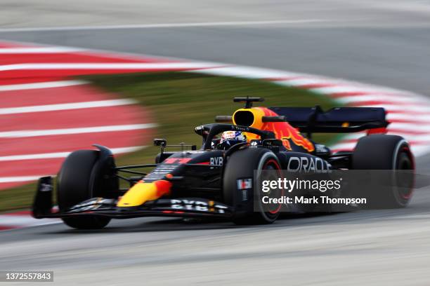 Sergio Perez of Mexico driving the Oracle Red Bull Racing RB18 during Day Two of F1 Testing at Circuit de Barcelona-Catalunya on February 24, 2022 in...