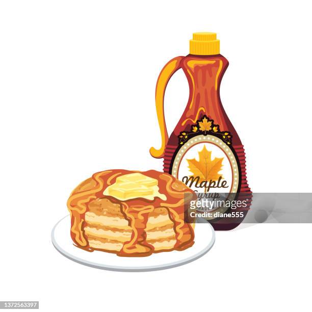 stockillustraties, clipart, cartoons en iconen met pancakes with syrup a transparent background - maple syrup pancakes