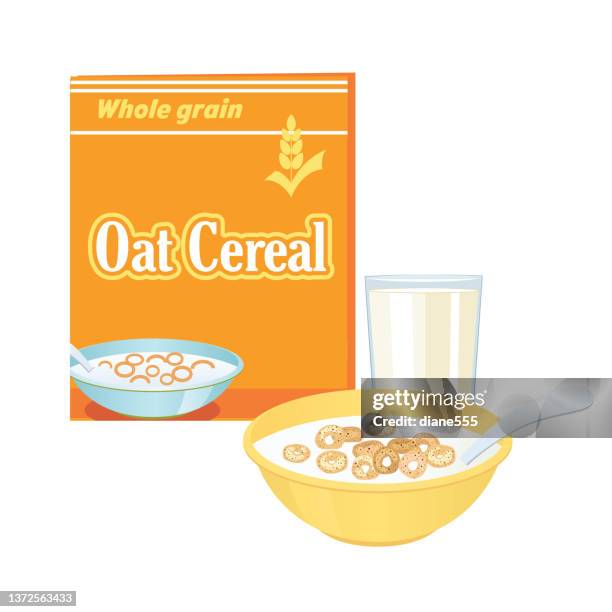 oat cereal and milk on a transparent background - cereal boxes stock illustrations