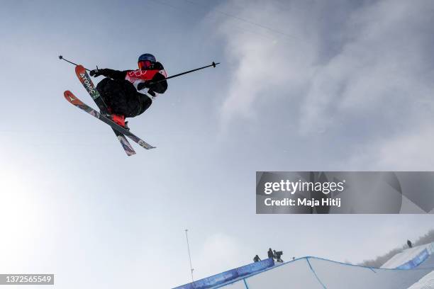 Nico Porteous of Team New Zealand performs a trick on a practice run ahead the Men's Freestyle Skiing Halfpipe Final on Day 15 of the Beijing 2022...