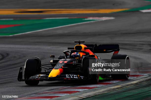 Sergio Perez of Mexico driving the Oracle Red Bull Racing RB18 during Day Two of F1 Testing at Circuit de Barcelona-Catalunya on February 24, 2022 in...