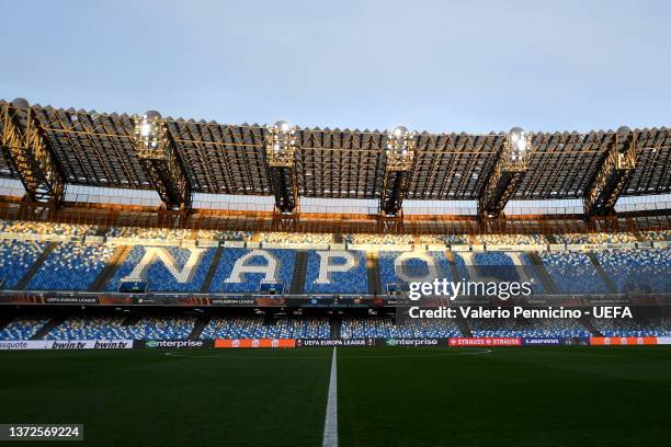 General view inside the stadium prior to the UEFA Europa League Knockout Round Play-Offs Leg Two match between SSC Napoli and FC Barcelona at Stadio...