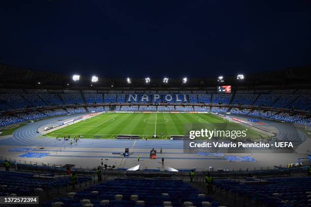 General view inside of the stadium ahead of the UEFA Europa League Knockout Round Play-Offs Leg Two match between SSC Napoli and FC Barcelona at...