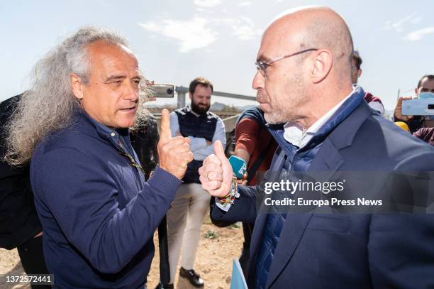 The director of Asociacion de Naturalistas del Sureste , Pedro Garcia Moreno, discusses with the vice-president of Political Action and VOX MEP,...