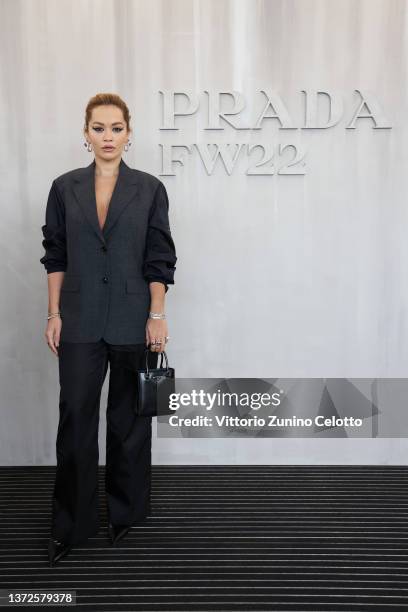 Rita Ora attends Prada Fall 2022 Womenswear Fashion Show on February 24, 2022 in Milan, Italy.