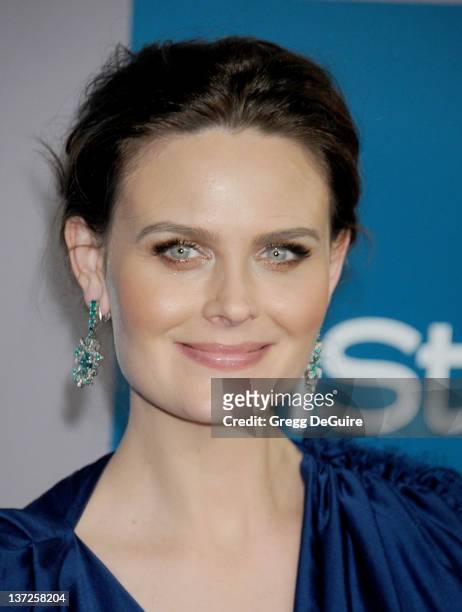 Actress Emily Deschanel arrives at 13th Annual Warner Bros. And InStyle Golden Globe After Party at The Beverly Hilton hotel on January 15, 2012 in...