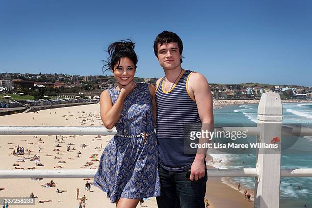 Actors Vanessa Hudgens and Josh Hutcherson pose during the "Journey 2: The Mysterious Island" photo call at Bondi Beach on January 18, 2012 in...