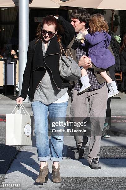 Alyson Hannigan and Satyana Marie Denisof are seen in Beverly Hills on January 17, 2012 in Los Angeles, California.