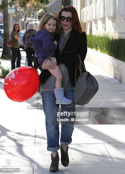 Alyson Hannigan and Satyana Marie Denisof are seen in Beverly Hills on January 17, 2012 in Los Angeles, California.